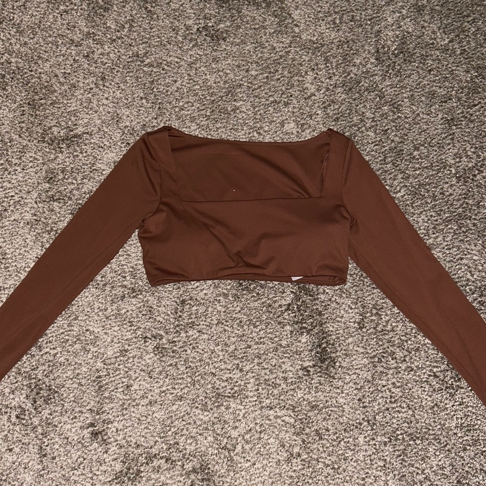 Brown Long Sleeve Crop Top